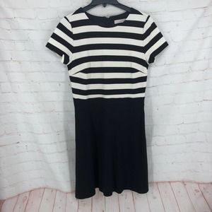 LOFT Black and White Striped Midi Dress
